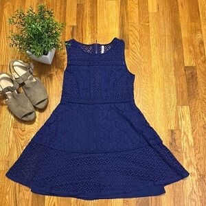 Xhilaration Womens Medium Blue Lace Paneled Sleeveless Fit & Flare Midi Dress